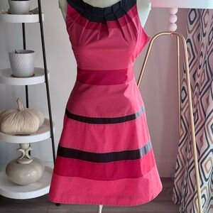 Elegant Pink, Red and Black Striped Dress